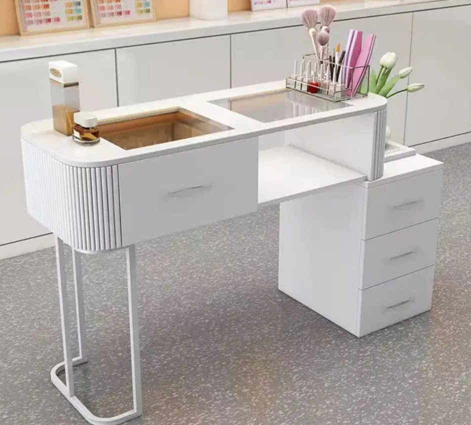 Chic Elegance: White Japanese Glass Single Light Luxury Manicure Table