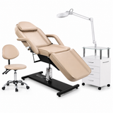 Luxury Hydraulic Facial Bed Set with Stool, Trolley & LED Magnifying Lamp