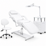 Luxury Hydraulic Facial Bed Set with Stool, Trolley & LED Magnifying Lamp