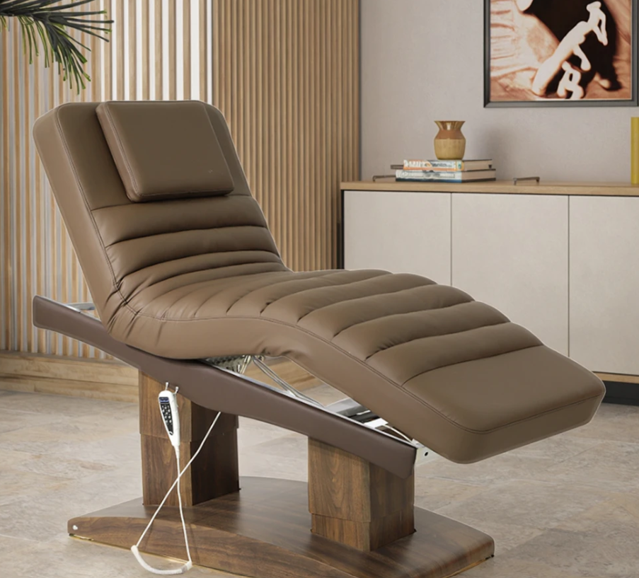 LumiWood™ 4-Motor Electric Spa Bed – Luxury Wood Grain Massage & Facial Table with LED Lamp