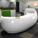 GlamourGlow: Unique Glossy White Fashion Salon Reception Desk
