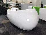 GlamourGlow: Unique Glossy White Fashion Salon Reception Desk