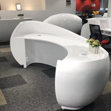 GlamourGlow: Unique Glossy White Fashion Salon Reception Desk