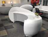 GlamourGlow: Unique Glossy White Fashion Salon Reception Desk