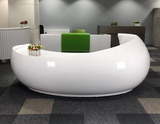 GlamourGlow: Unique Glossy White Fashion Salon Reception Desk