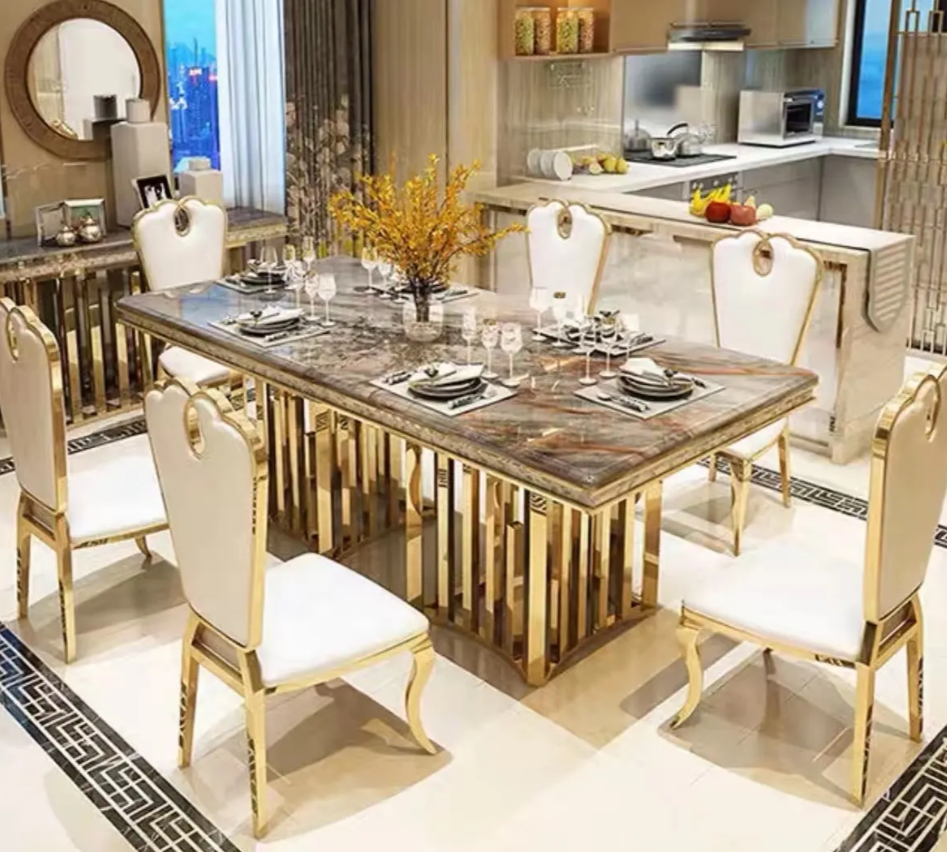 🍽️ Eleganzia™ Modern Marble Dining Set – 4 to 8 Seater | Luxury for Villas & Dining Spaces