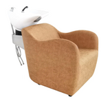 Sillón premium para peluquería y champú con asiento ancho - Unidad de retrolavado personalizable en color beige