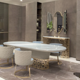 💎 Luxe Feast: Modern Marble Dining Set – White Stone Top Elegance for 6, 8, 10, or 12 | Custom Luxury Seating