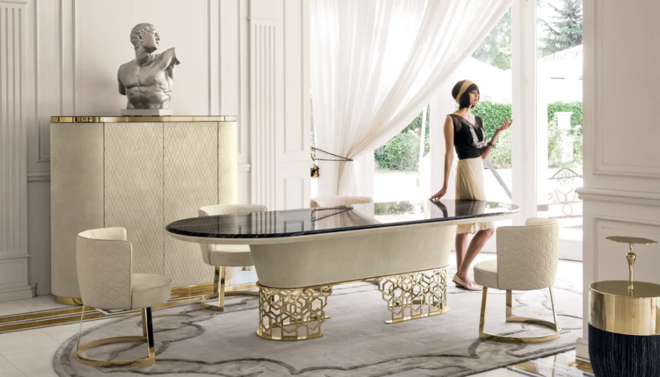 💎 Luxe Feast: Modern Marble Dining Set – White Stone Top Elegance for 6, 8, 10, or 12 | Custom Luxury Seating