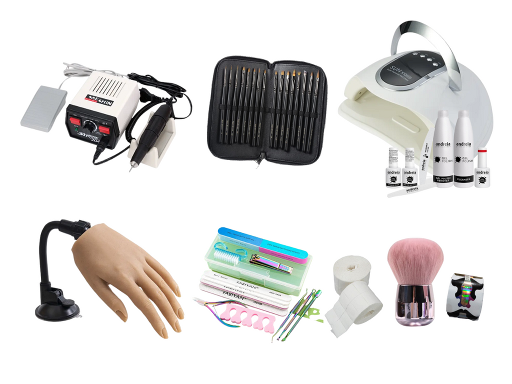 Complete nail training kit with silicone training hand and micromotor Com Strong 204