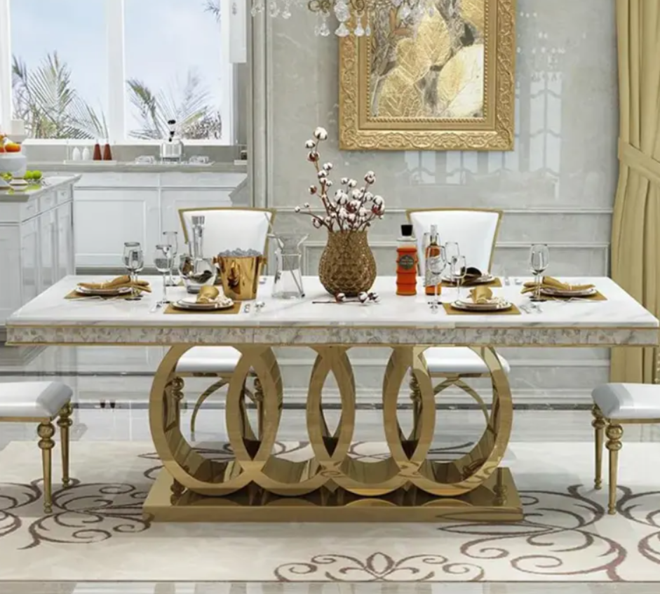 🍽️ Spin in Style: Luxury Marble Dining Table with Lazy Susan – Modern Elegance Meets Function