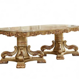 Majestic European Marble Dining Set – Hand-Carved Solid Wood Rectangular Table & Chairs for Villa, Restaurant & Luxury Homes