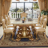 Majestic European Marble Dining Set – Hand-Carved Solid Wood Rectangular Table & Chairs for Villa, Restaurant & Luxury Homes