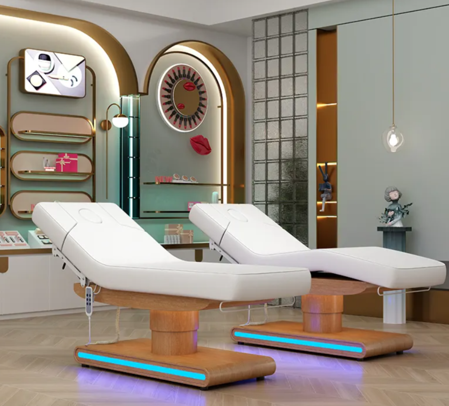 ZenAura™ Thai Style LED Spa Bed – 3/4 Motor Electric Wooden Lash & Facial Massage Table
