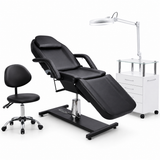 Luxury Hydraulic Facial Bed Set with Stool, Trolley & LED Magnifying Lamp