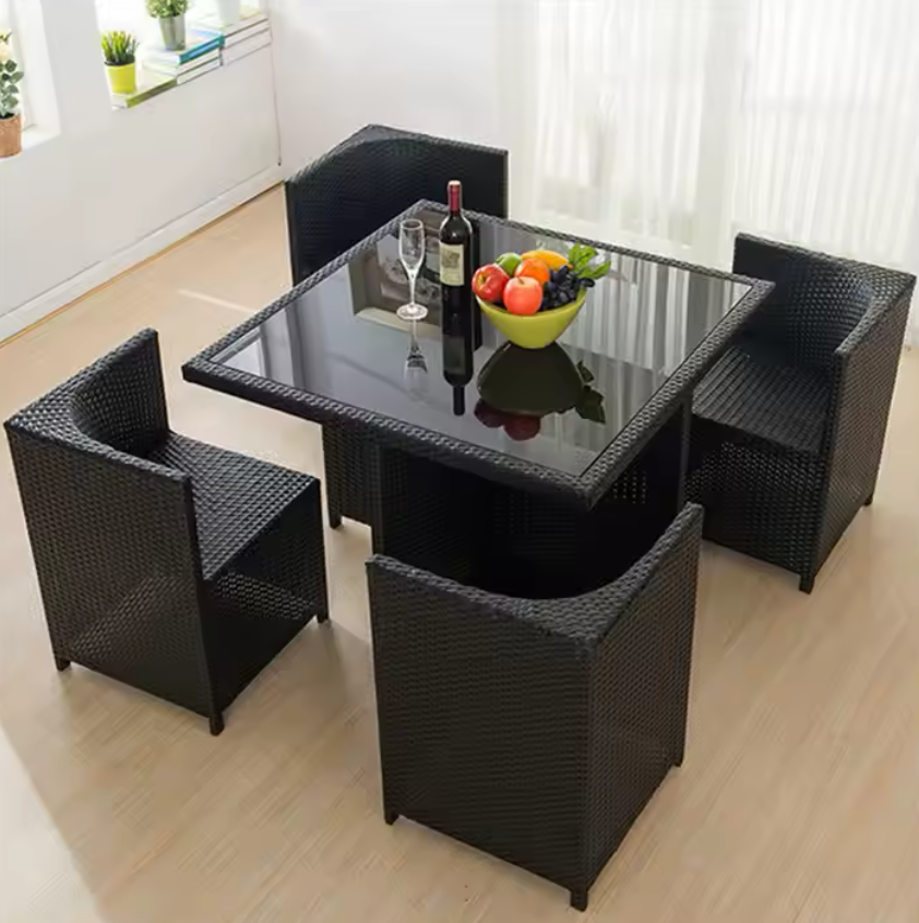 🌿 Elegant Outdoor Living: 4-Piece White Wicker Rattan Dining Set – Waterproof & Durable