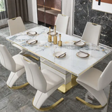 ✨ VersoLux™ Modern Extendable Dining Set – Glass & Stone Elegance with 6 Chairs