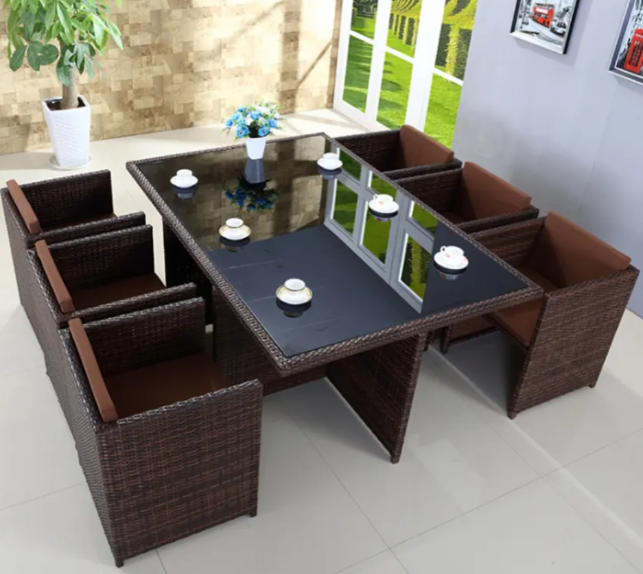 🏡 Modern Elegance: Handwoven Rattan Patio Set – Aluminum & Stainless Steel Frame | Waterproof Cushions