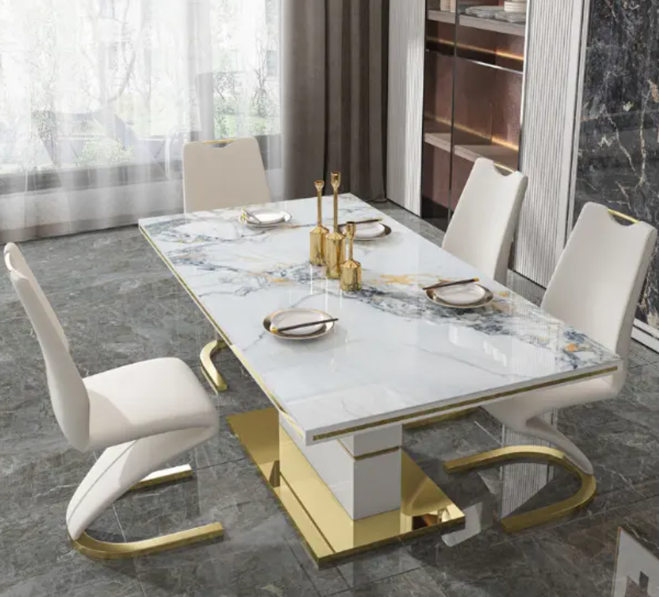 ✨ VersoLux™ Modern Extendable Dining Set – Glass & Stone Elegance with 6 Chairs