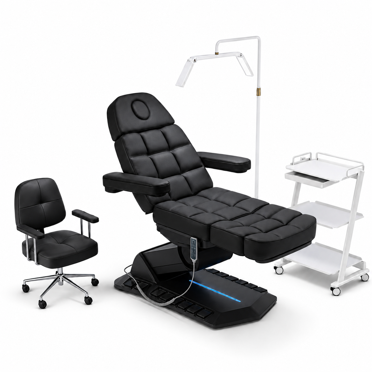 Electric Facial Bed with LED Foot Control, Remote & PU Leather Cushioning