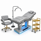 Luxury 4-Motor Electric Facial Bed Set with LED Foot Control, Stool & Trolley