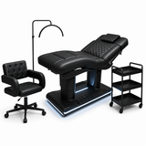 Luxury 4-Motor Electric Facial Bed Set with LED Foot Control, Stool & Trolley