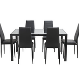 ✨ NordicGlow™ 6-Seater Glass Dining Set – PU Leather Chairs & Sleek Black Table | Modern Kitchen & Dining Elegance