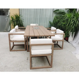 Modern Teakwood Outdoor Dining Set – Premium Rectangular Patio Table & Stackable Chairs for Garden, Deck & Villa Living