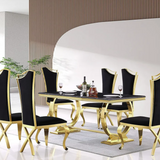🪙 Gold Elegance: Modern Luxury Marble Dining Table Set – Rectangular Metal Frame