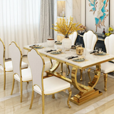 🪙 Gold Elegance: Modern Luxury Marble Dining Table Set – Rectangular Metal Frame